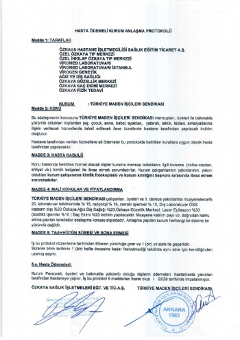 Özel Özkaya Tıp Merkezi İle Sendikamız Arasında Protokol İmzalandı