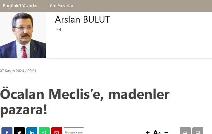 Yeniçağ Gazetesi Köşe Yazarı Arslan Bulut Çayırhan Maden Sahalarının Özelleştirilmesiyle İlgili Önemli Bir Yazı Kaleme Aldı